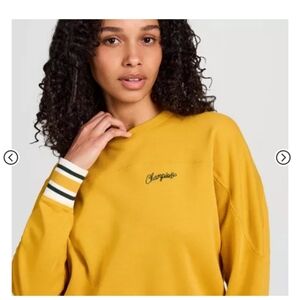 Champion Mustard Crewneck with Striped Cuffs